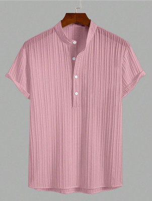 KVARA Men Self Design Casual Pink Shirt