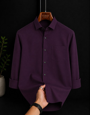 FUBAR Men Solid Casual Purple Shirt