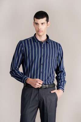 CANTABIL Men Striped Formal Dark Blue Shirt