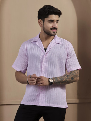 STONEBERG Men Self Design Casual Purple Shirt