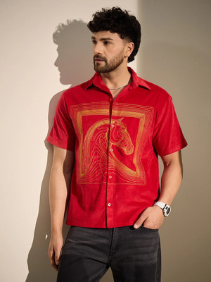 FUGAZEE Men Self Design Casual Red Shirt
