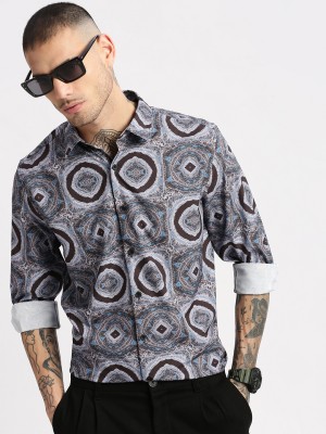 Showoff Men Printed Casual Grey, Black, Light Blue Shirt