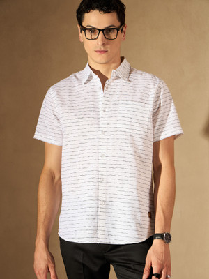DENNISON Men Striped Casual White Shirt