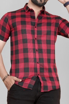 BAD APES Men Checkered Casual Red Shirt