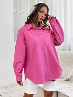 Fab Star Women Solid Casual Pink Shirt