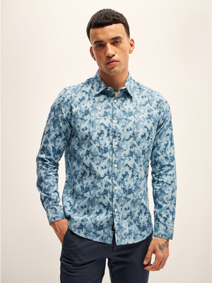 THE BEAR HOUSE Men Self Design Casual Blue Shirt