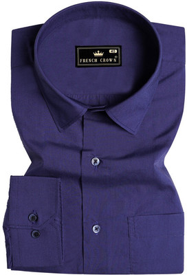 french crown Men Solid Formal Blue Shirt