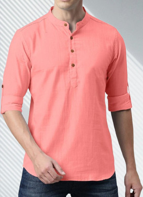 zbio Men Solid Casual Pink Shirt