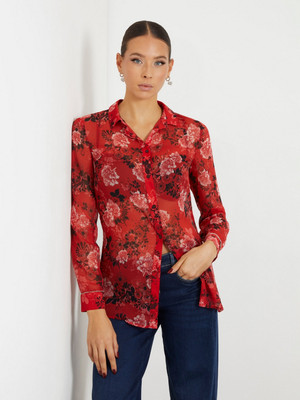 GUESS Women Printed Casual Red Shirt