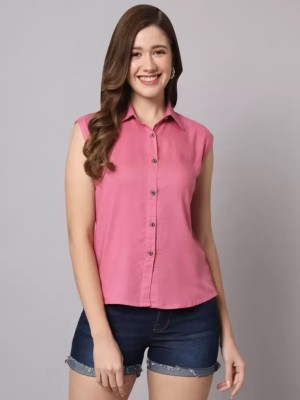 Aarvia Women Solid Casual Pink Shirt