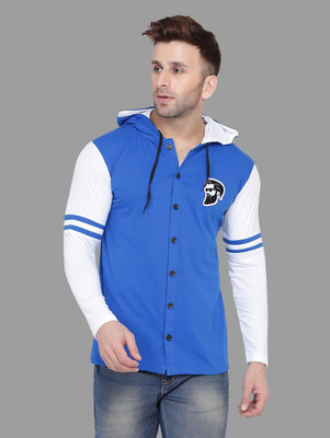 Money Leaf Men Solid Casual Blue, White Shirt