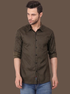 shardha enterprise Men Self Design Casual Dark Green, Black Shirt