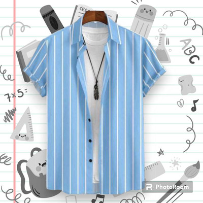 THEBROSSCO Men Striped Casual Light Blue, White Shirt