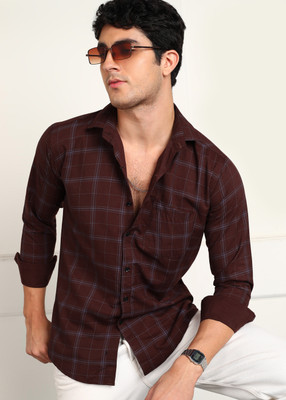 PURE MAN Men Checkered Casual Maroon Shirt