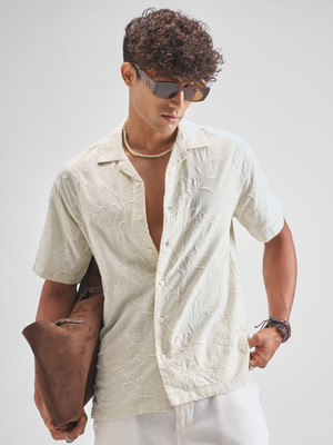 HIGHLANDER Men Self Design Casual Cream Shirt