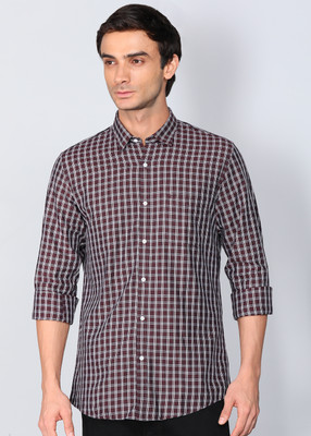 PETER ENGLAND Men Checkered Formal Red Shirt