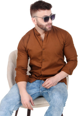 Masher Men Solid Casual Brown Shirt