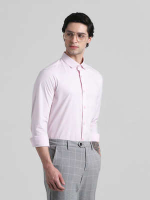 JACK & JONES Men Solid Formal Pink Shirt