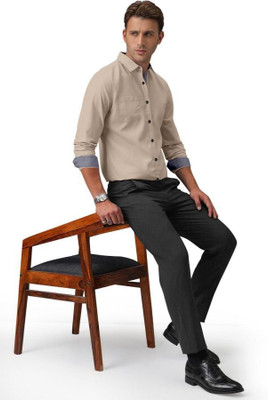 Vasanam Men Solid Casual Beige Shirt