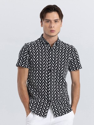 Snitch Men Printed Casual Dark Blue, Grey, White Shirt