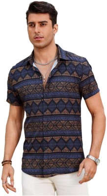 fitoda fashion Men Printed Casual Brown, Dark Blue Shirt