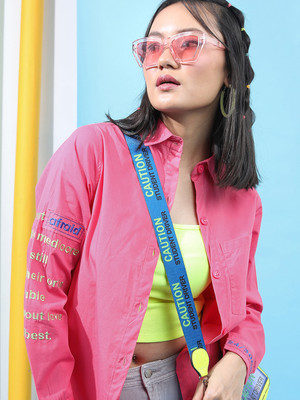 Tokyo Talkies Women Solid Casual Pink Shirt