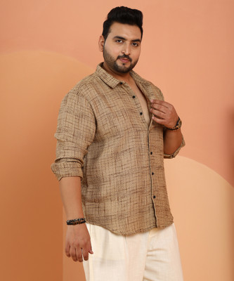 Instafab Plus Men Printed Casual Beige Shirt