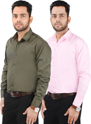 CRAFT HEAVEN Men Solid Casual Green, Pink Shirt(Pack of 2)