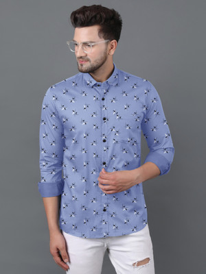 SHUBHFLAX Men Printed Casual Light Blue Shirt