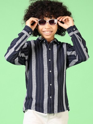 V-MART Boys Striped Casual Blue Shirt