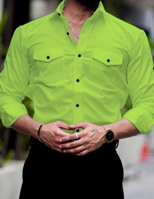 Troonpair Men Solid Casual Light Green Shirt