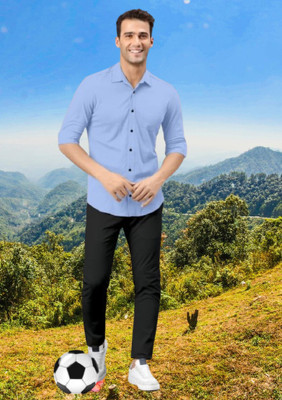 ROOP MISHREE Men Solid Casual Light Blue Shirt