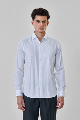 Snitch Men Self Design Formal White Shirt