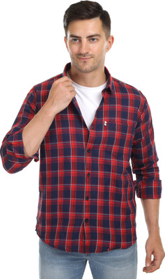 Marc Laurent Men Checkered Casual Red, Dark Blue, White Shirt