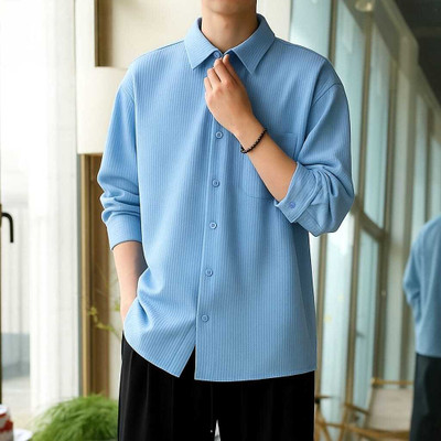 rocefas Men Self Design Casual Light Blue Shirt