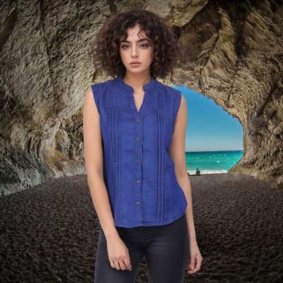 Wingzss Women Striped Casual Blue Shirt