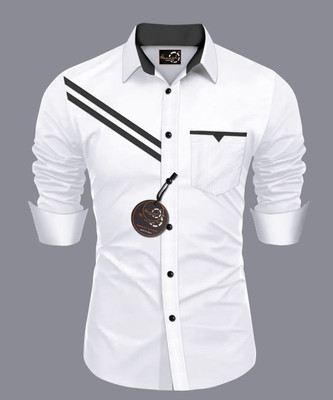 GAZZY CREATION Men Striped Casual White Shirt