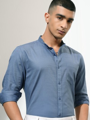 HIGHLANDER Men Striped Formal Blue Shirt