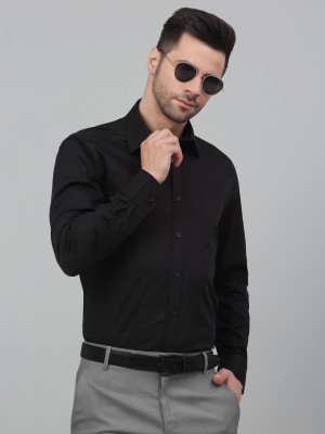 MUTAQINOTI Men Self Design Formal Black Shirt