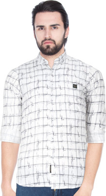 Indi Hemp Men Checkered Casual White Shirt
