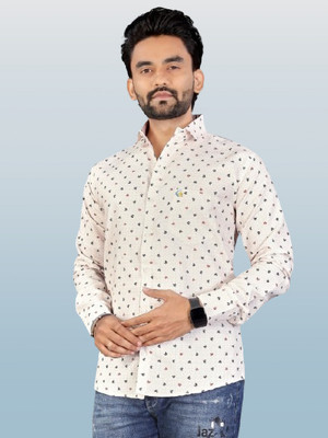 ISUEL FAB Men Printed Formal Orange Shirt