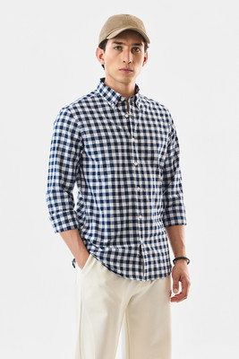 Snitch Men Checkered Casual Blue Shirt