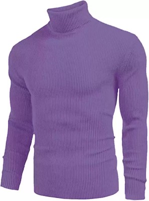 Gmok Solid Men High Neck Purple T-Shirt