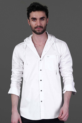 french crown Men Solid Casual White Shirt