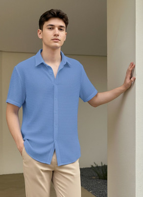 Leriya Fashion Men Self Design Casual Blue Shirt