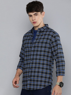 R.Code by The Roadster Life Co. Men Checkered Casual Blue Shirt
