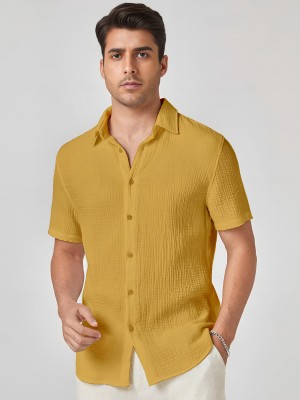 Webric Men Self Design Formal Yellow Shirt