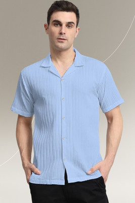 A Dearise Trend Men Striped Casual Light Blue Shirt