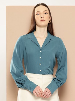 her by invictus Women Solid Formal Blue Shirt