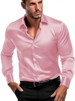 Voroxy Men Solid Casual Pink Shirt